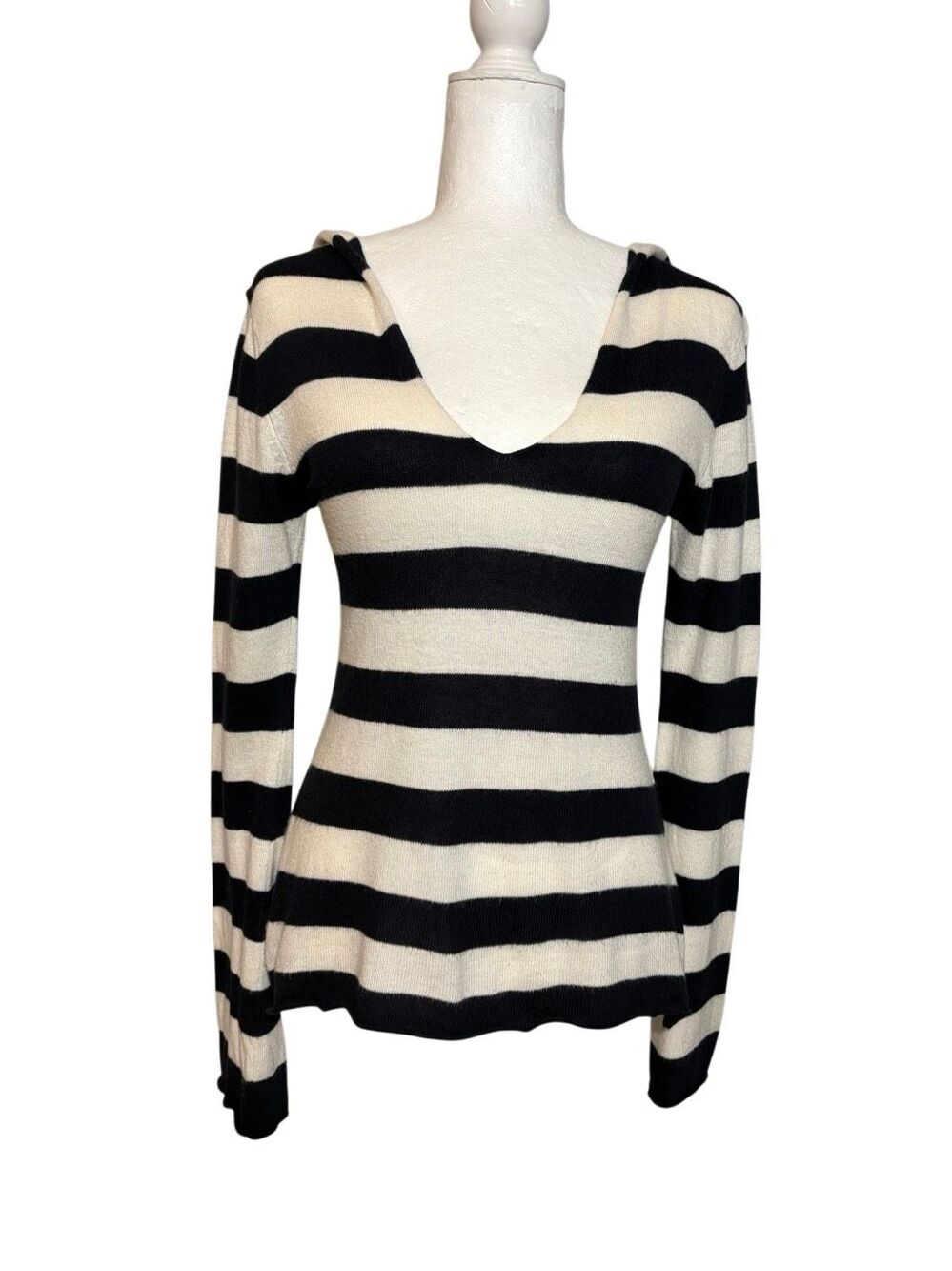 Lily McNeal black and white striped knit hooded sweater - M